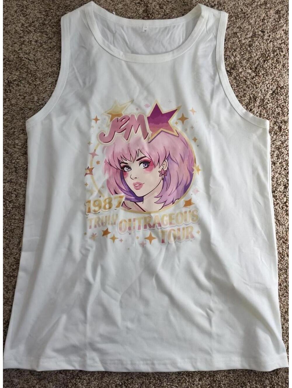 Jem Graphic White Racerback Tank Top Size S